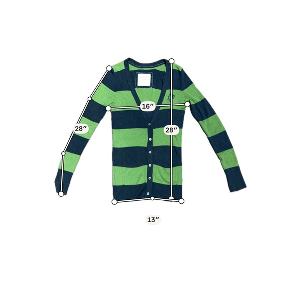 Abercrombie & Fitch Striped Cardigan Sweater Olive Green Navy Blue Womens Size M - Picture 6 of 7